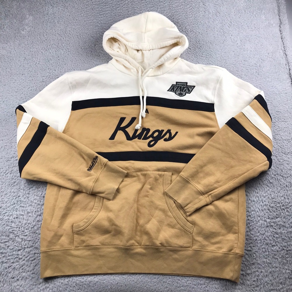 Mitchell & Ness LA Kings NHL Hoodie Men 2XL Tan Colorblock Head Coach Sweatshirt